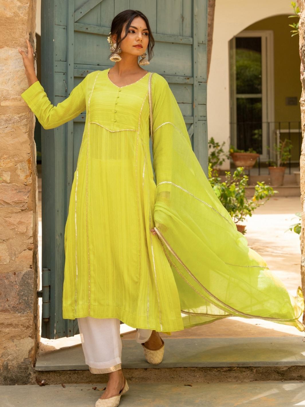 Color Combination Green Dress Kurti Lemon Yellow Dupatta Myaara Lemon Green A-line Chanderi Ethnic Kurta Color Combination Green Dress Kurti Lemon Yellow Dupatta Myaara Lemon Green A-line Chanderi Ethnic Kurta