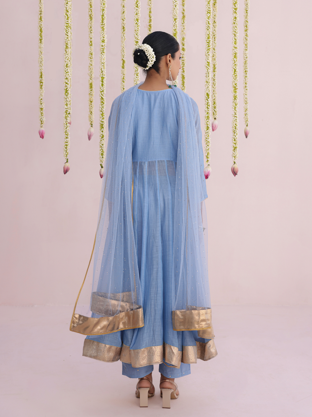 Dusty Blue Angarakha With Embroidered Yoke