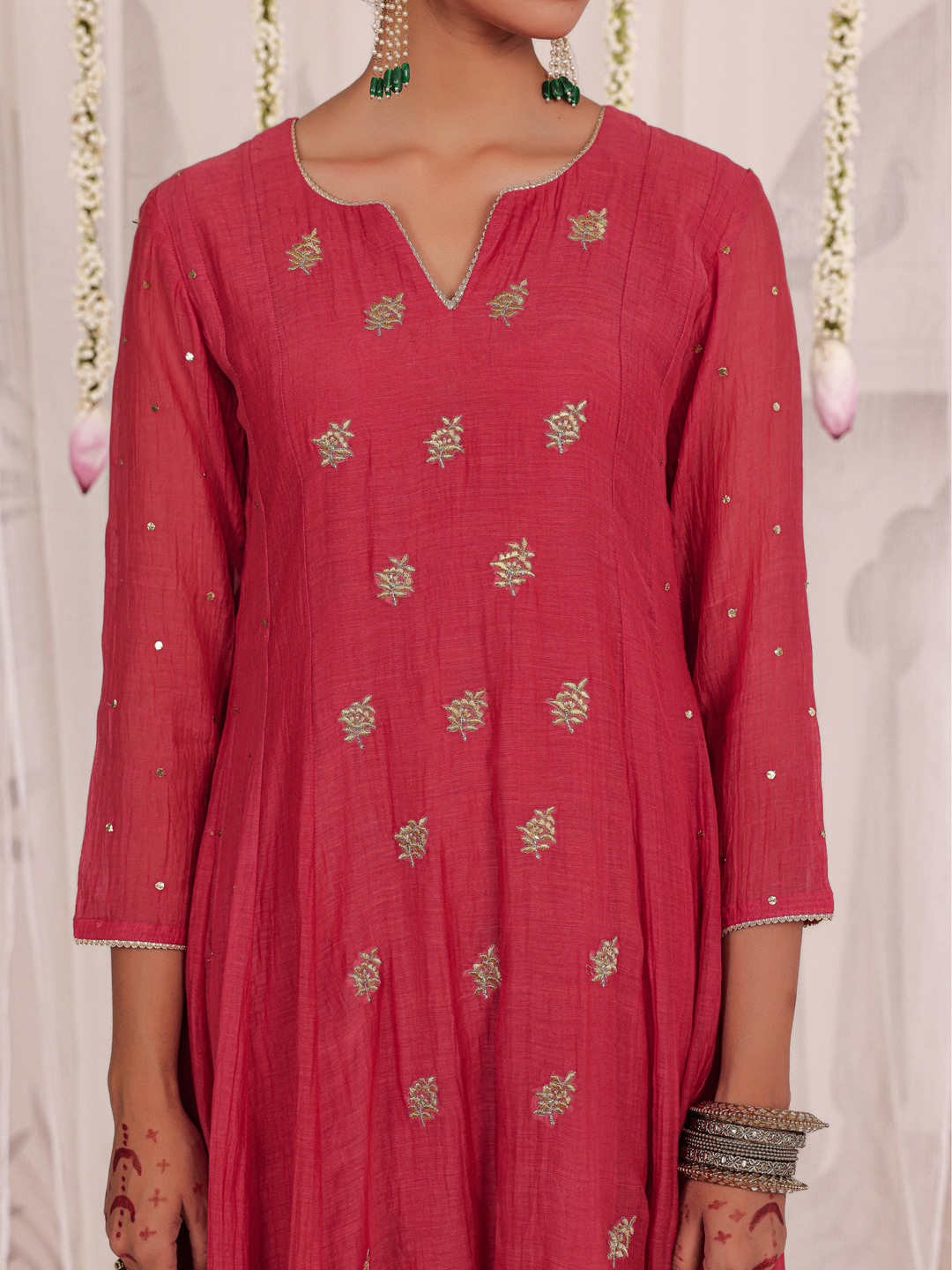 Red Anarkali Set With Embroidered Bootis
