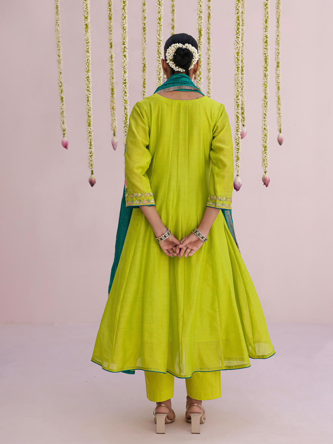 Lemon Anarkali Set With Floral Embroidery Details