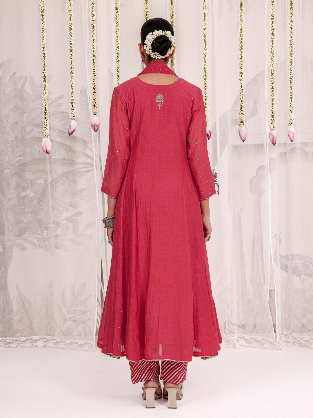 Red Anarkali Set With Embroidered Bootis