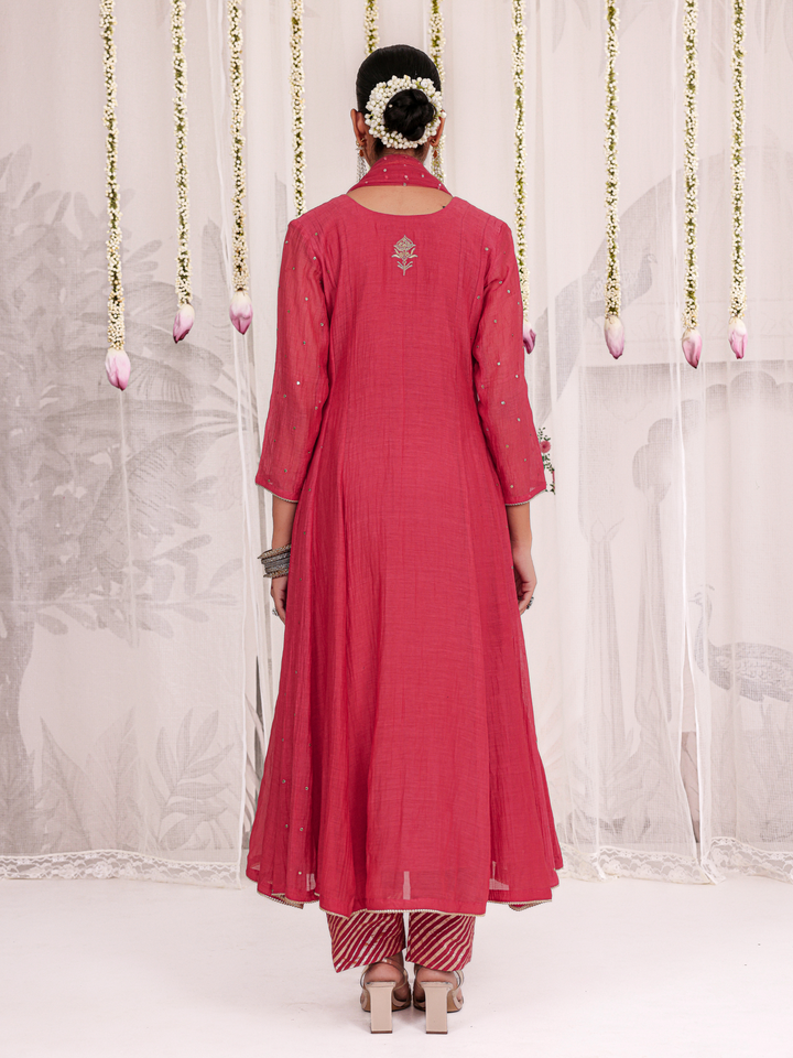 Red Anarkali Set With Embroidered Bootis