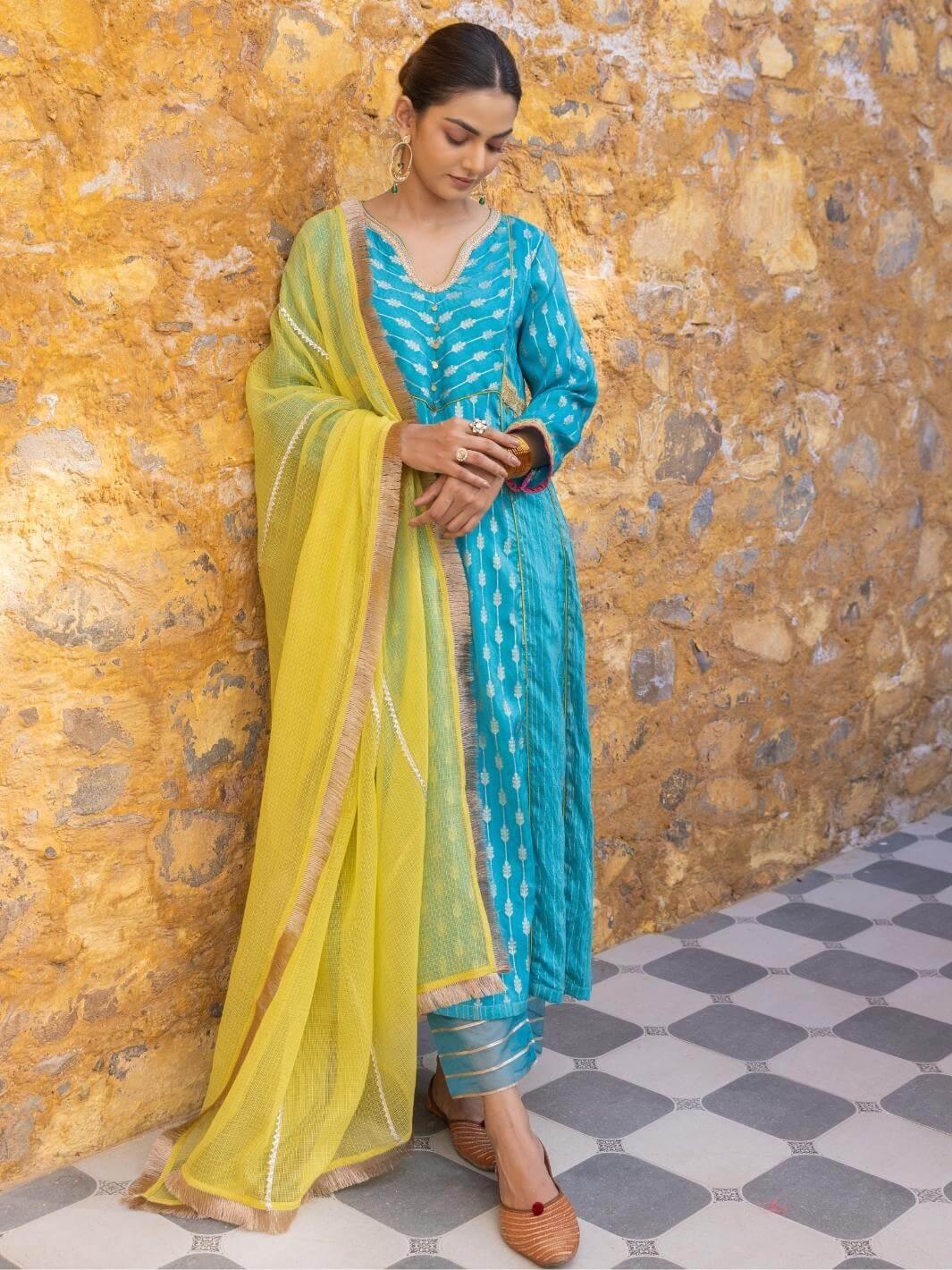 Turquoise Blue Rayon Straight Kurta With Kanthastitch hand Embroidery And  Sequins at Soch