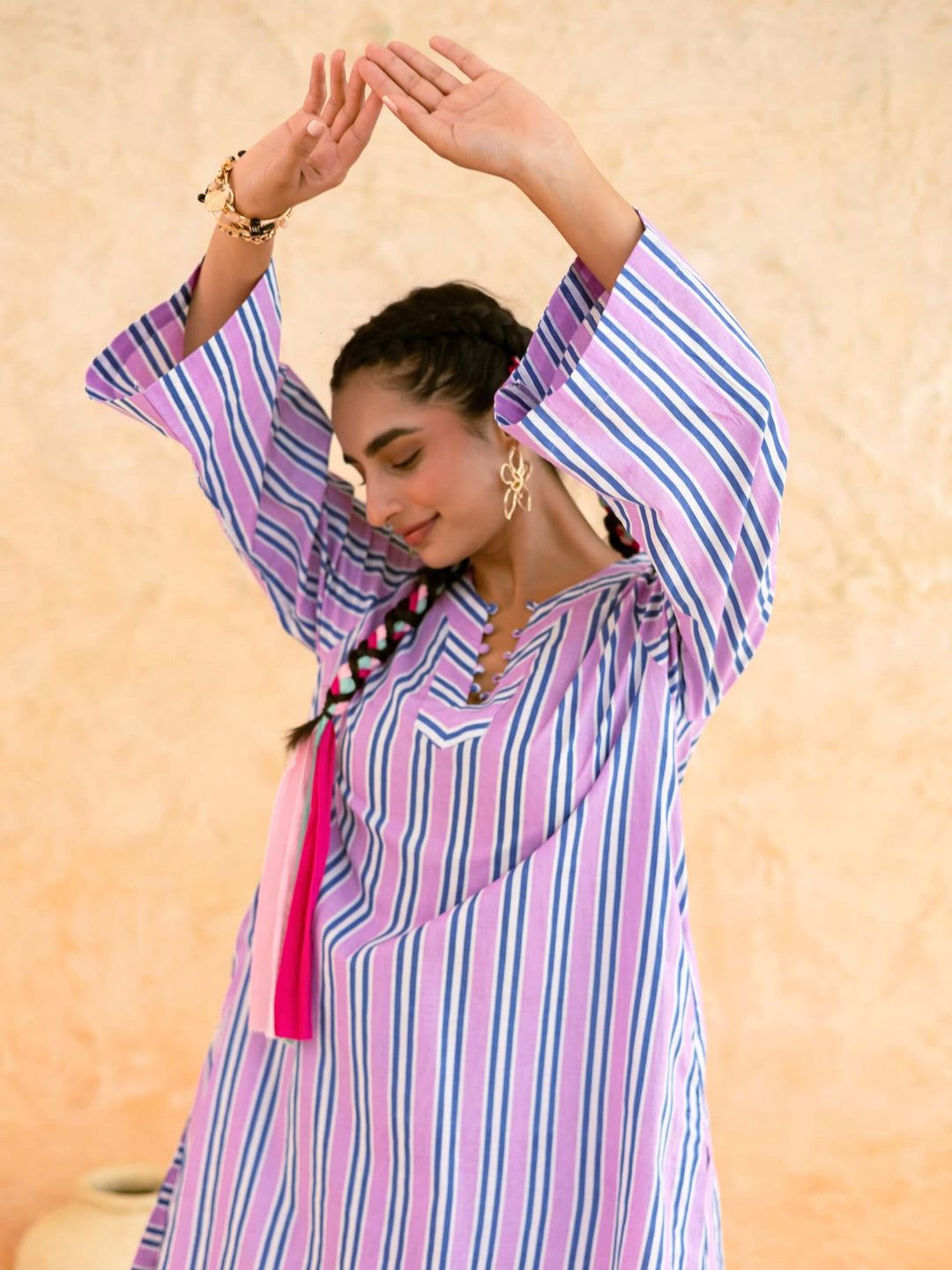 Pink Blue Striped Cotton Co-ord Set for Women – Everyday Casual Wear