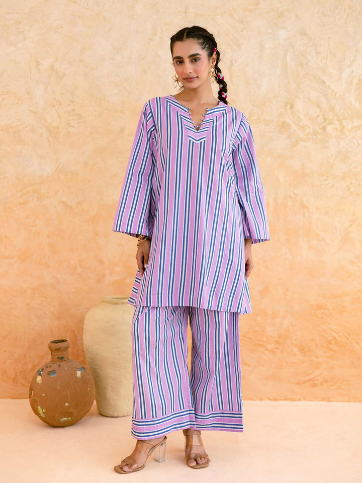 Pink Blue Striped Cotton Co-ord Set for Women – Everyday Casual Wear