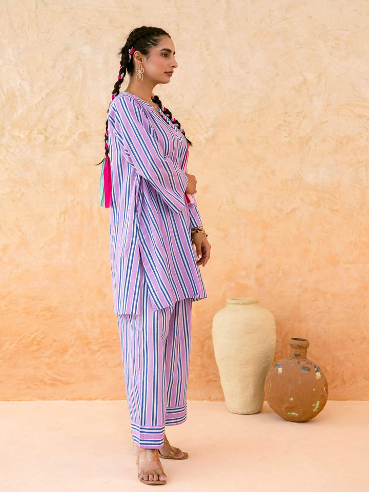 Pink Blue Striped Cotton Co-ord Set for Women – Everyday Casual Wear