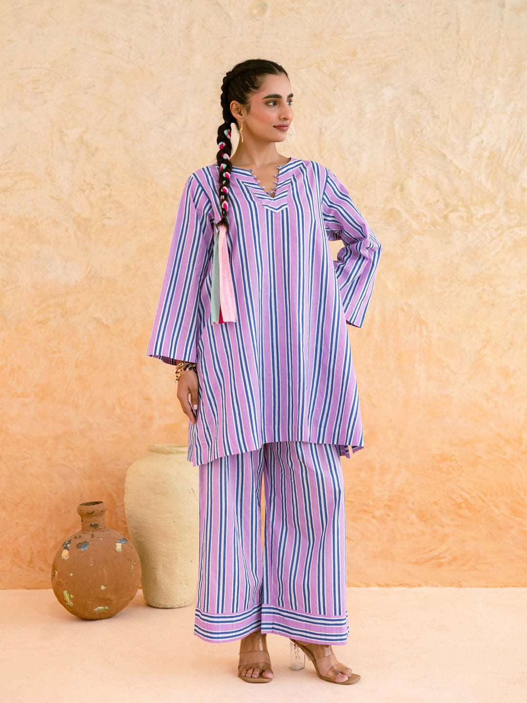 Pink Blue Striped Cotton Co-ord Set for Women – Everyday Casual Wear