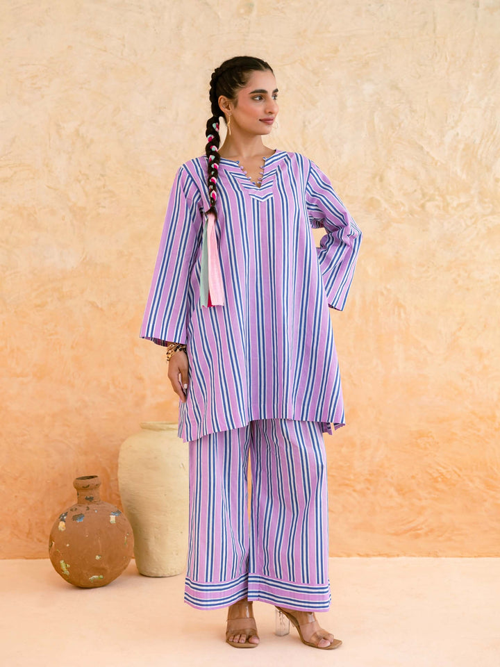Pink Blue Striped Cotton Co-ord Set for Women – Everyday Casual Wear