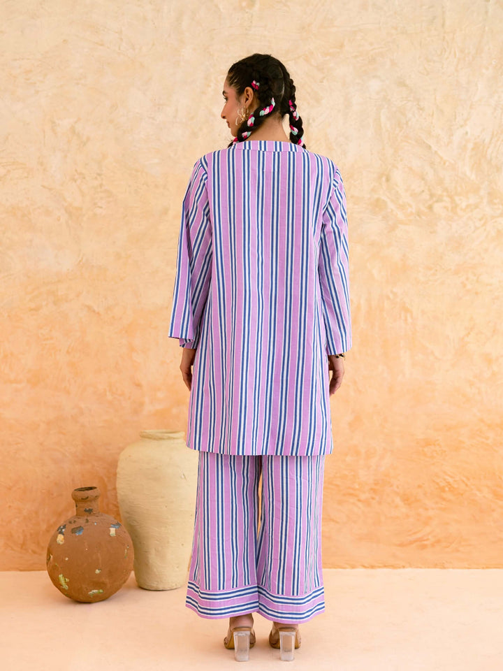 Pink Blue Striped Cotton Co-ord Set for Women – Everyday Casual Wear
