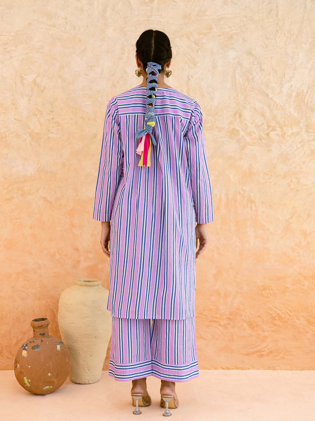 Pink Striped Cotton Kurta Set for Women with Panel Detail & Pockets – Summer Daily & Office Wear