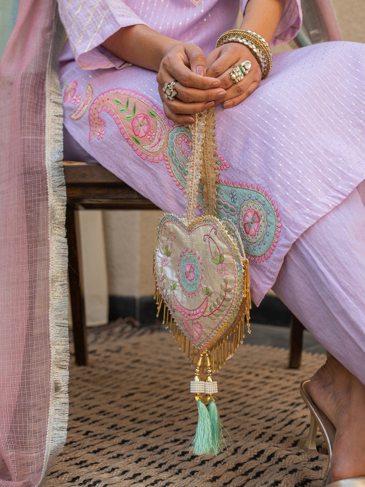 Lilac Embroidered Kurta Paired With Matching Pants & Dupatta