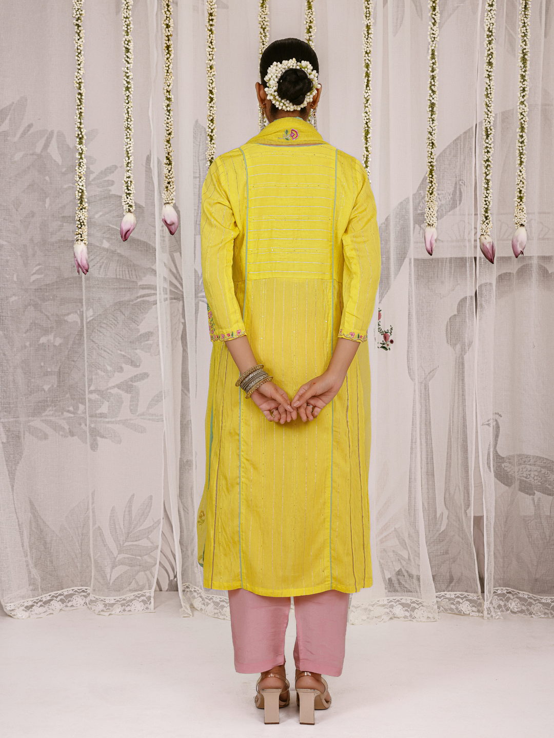 Lemon Kurta Set With Embroidered Yoke