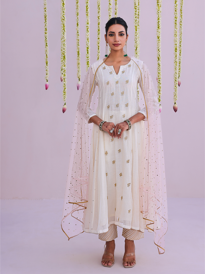 Ivory Anarkali Set with Embroidered Bootis
