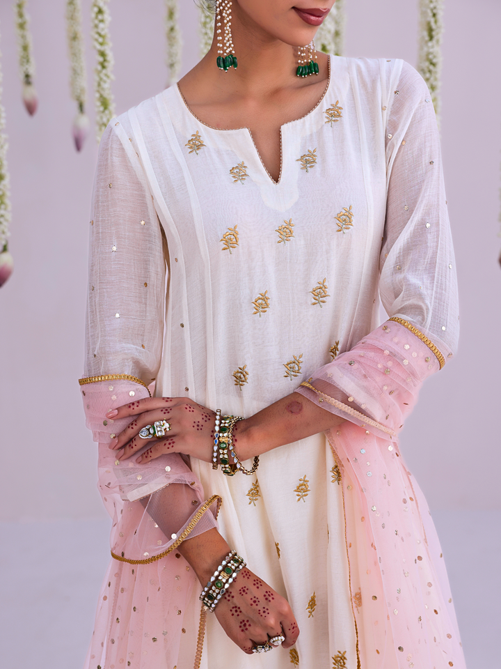 Ivory Anarkali Set with Embroidered Bootis