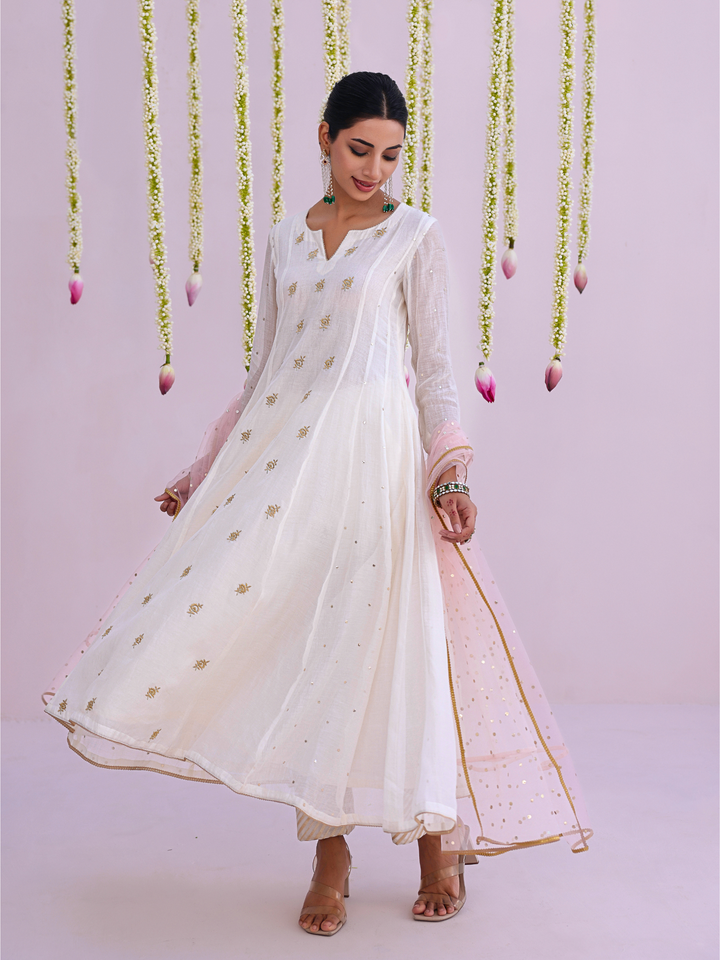 Ivory Anarkali Set with Embroidered Bootis