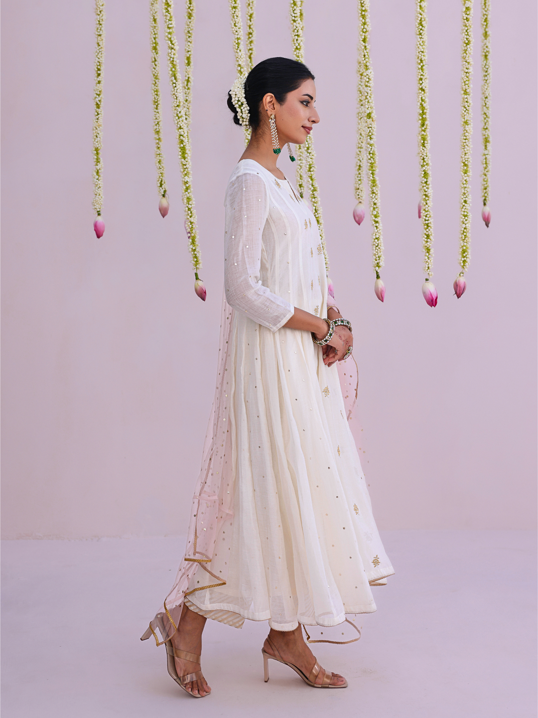 Ivory Anarkali Set with Embroidered Bootis
