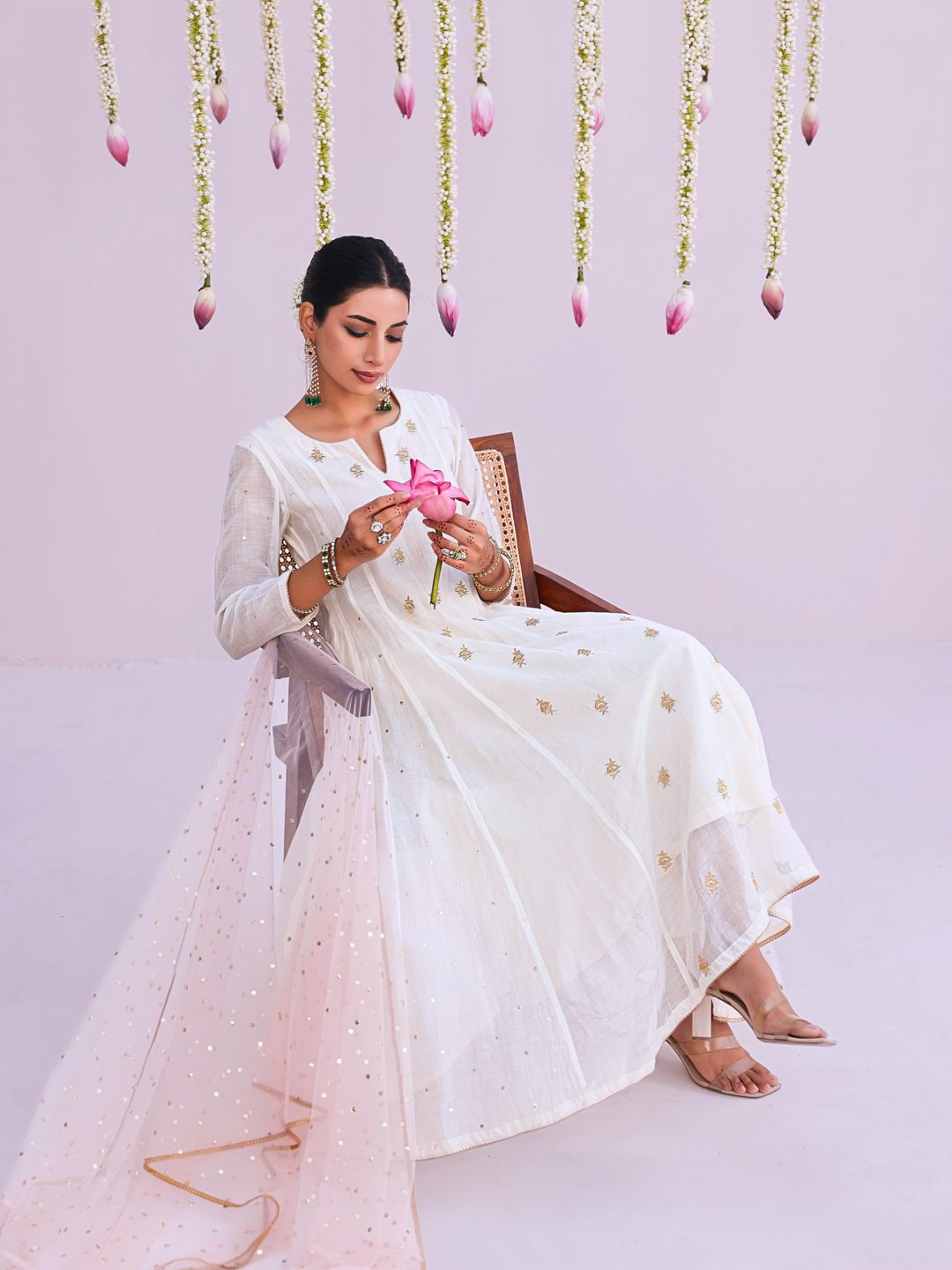 Ivory Anarkali Set with Embroidered Bootis