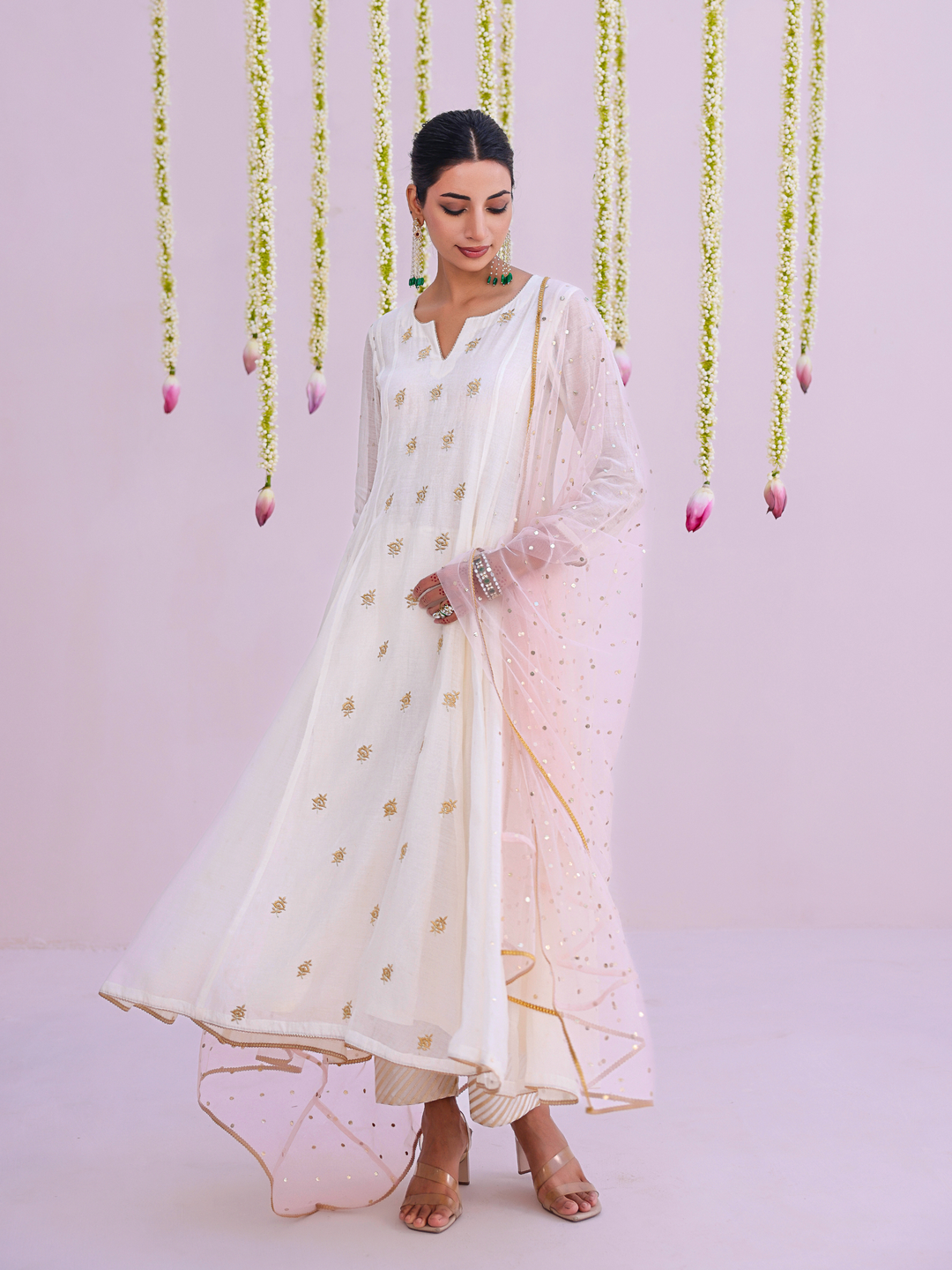 Ivory Anarkali Set with Embroidered Bootis
