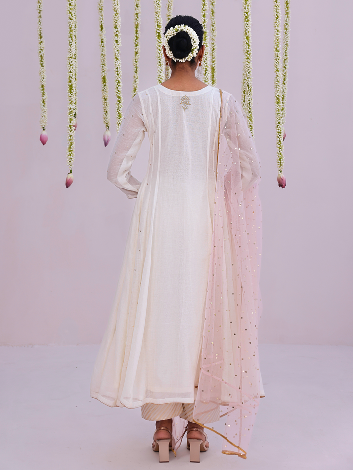 Ivory Anarkali Set with Embroidered Bootis