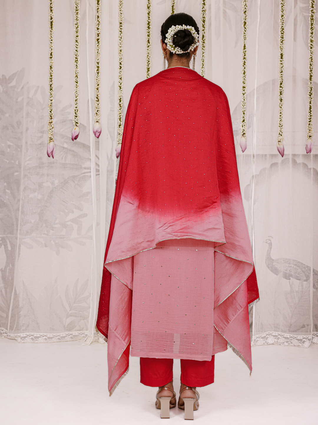 Blush Pink Kurta Set With Floral Embroidered Yoke