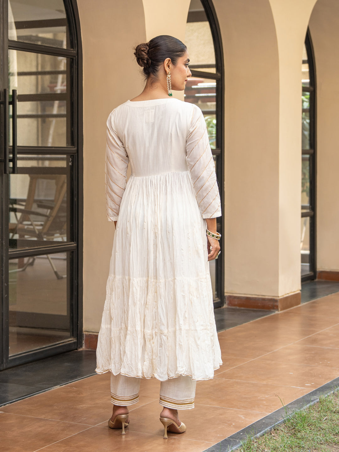 Ivory Angrakha With Embroidered bodice Paired With Matching Pants & Dupatta