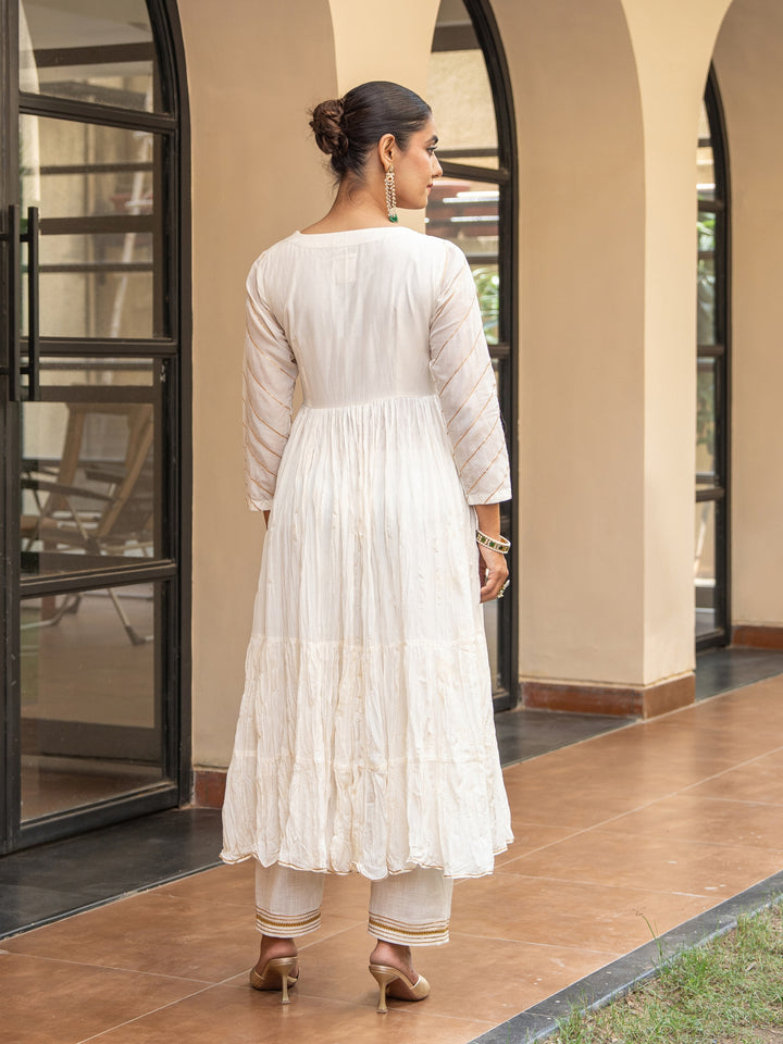Ivory Angrakha With Embroidered bodice Paired With Matching Pants & Dupatta