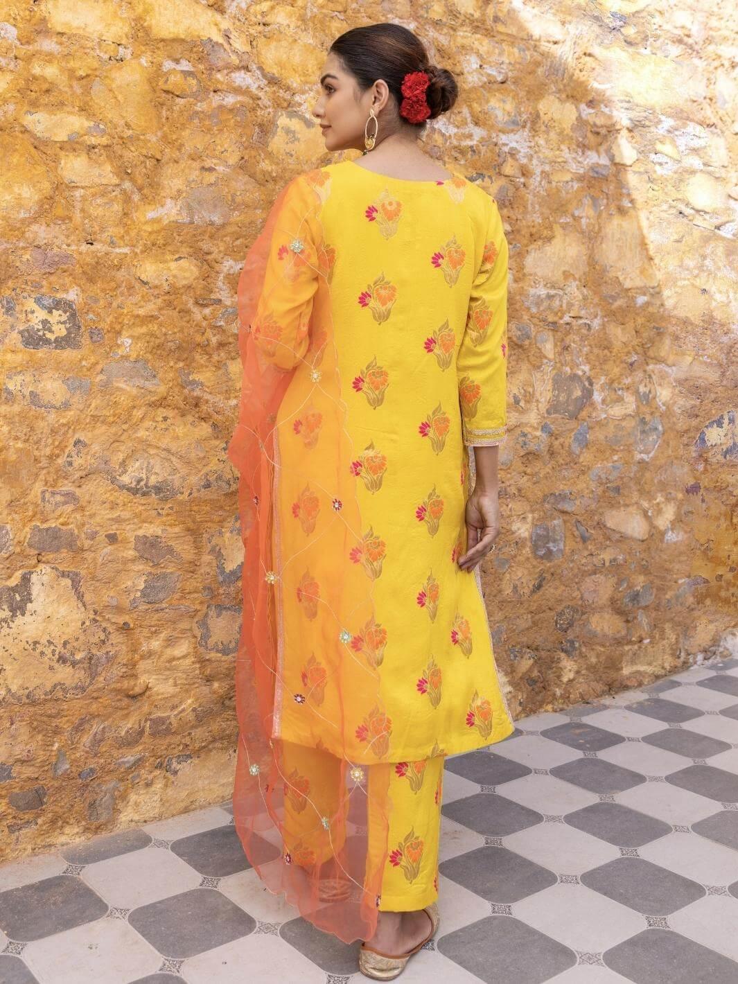 Yellow Ethnic Straight Kurta Set with Embroidered Dupatta - Myaara