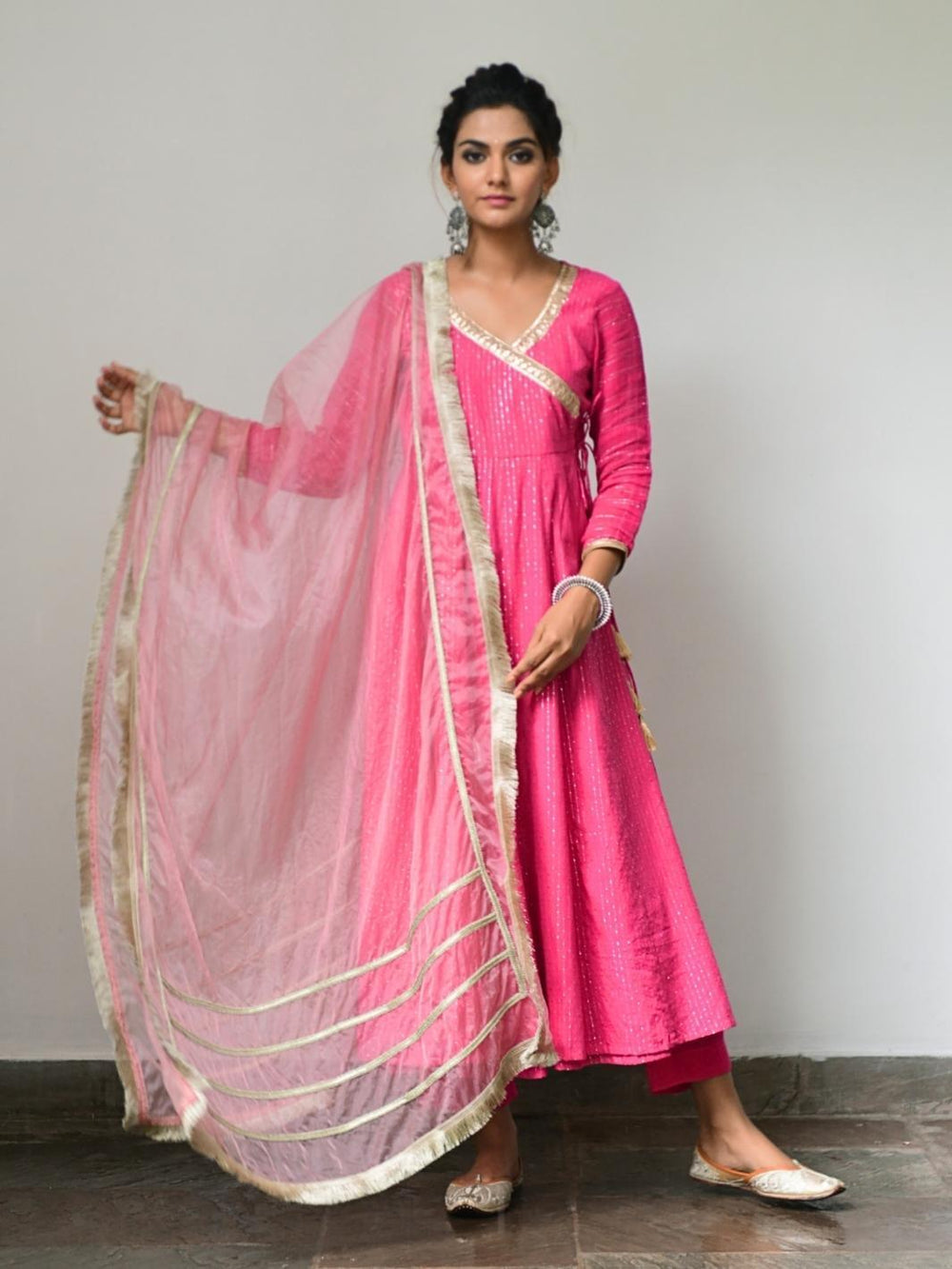 Fuchsia Ethnic Anarkali Set with Organza Dupatta & Gota patti Work - Myaara