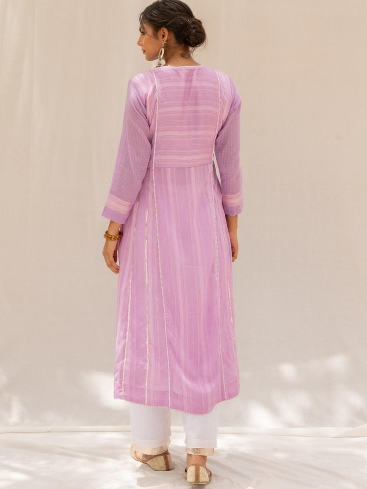 Mauve A-line Chanderi Ethnic Kurta Set with Kota Dupatta - Myaara