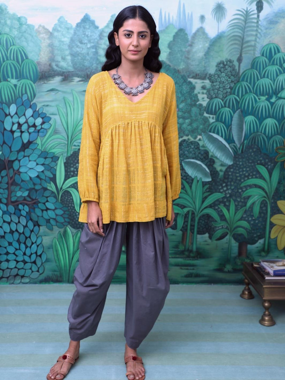 Mustard & Grey Cotton Lurex Fusion Set - Myaara