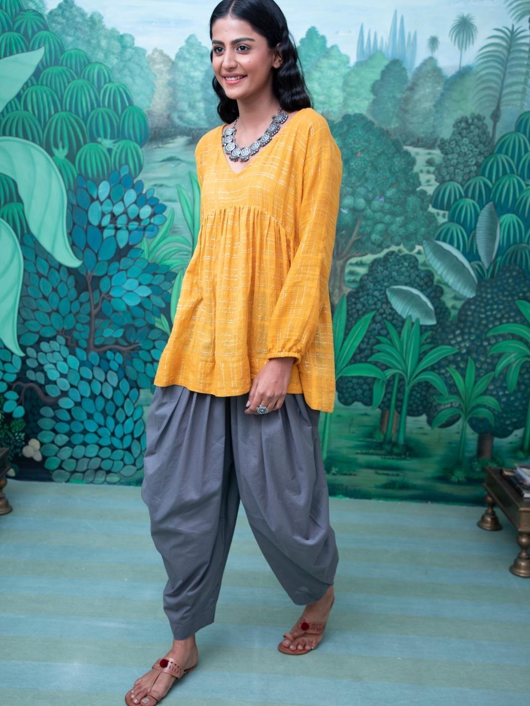 Mustard & Grey Cotton Lurex Fusion Set - Myaara