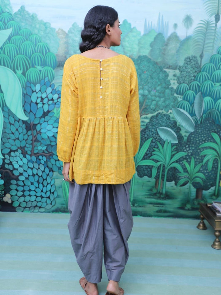 Mustard & Grey Cotton Lurex Fusion Set - Myaara