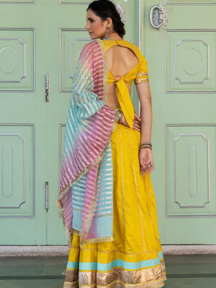 Yellow Embroidered Lehenga Set with Organza Dupatta & Gota-work - Myaara